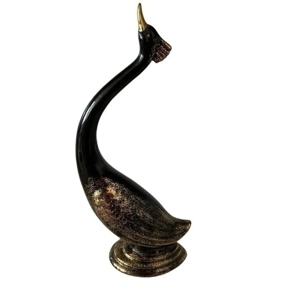 Vintage Wales Black & Gold Ceramic Crane Figurine Made In Japan